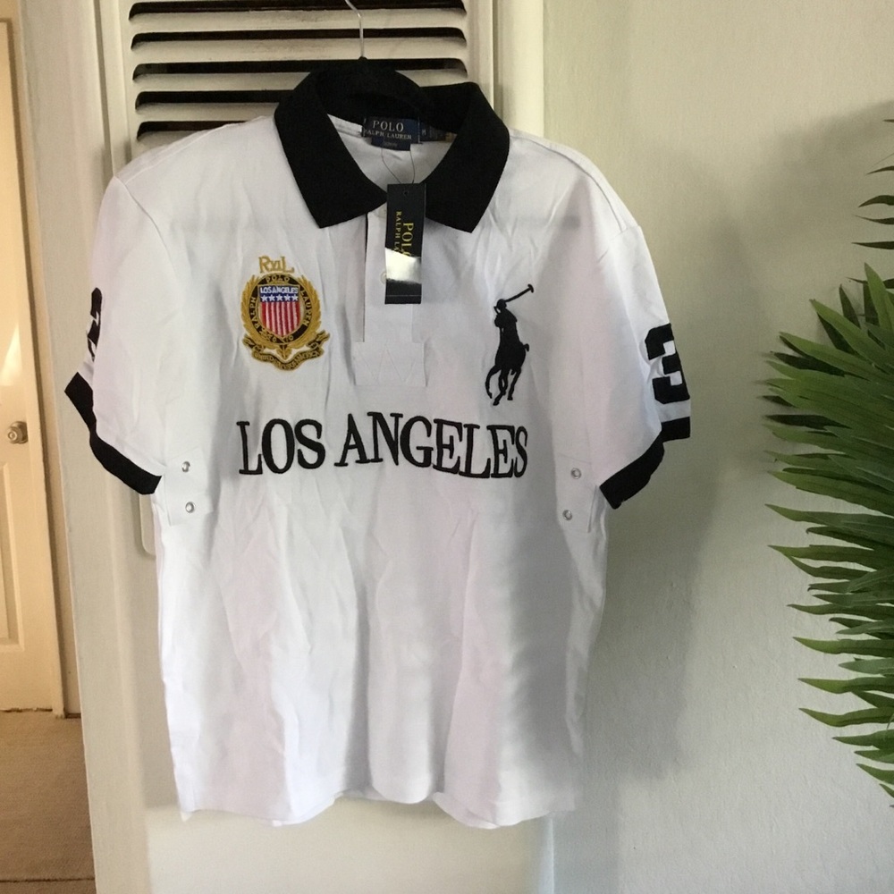 Ralph Lauren White Polo with Black Collar and Embroidered Crest